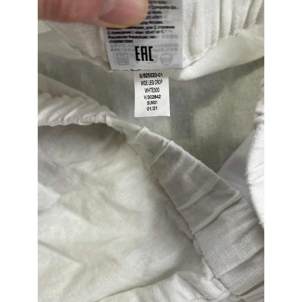 Banana Republic White Linen Blend Wide Leg Crop‎ Pants Tassel Drawstring Large
